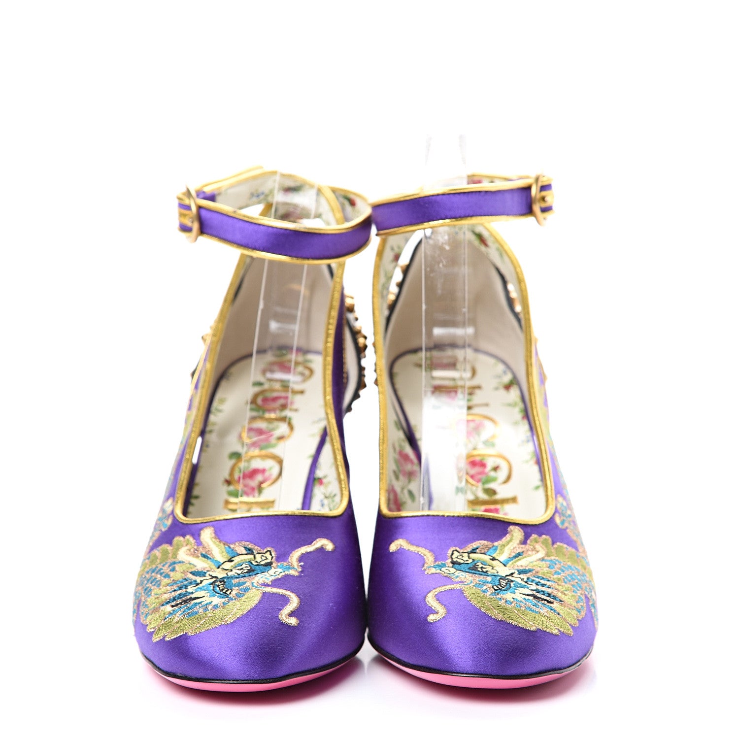 Gucci Satin Embroidered Dragon Caspar Pumps 38.5 Purple Oro Vecchio Black 2 of 11