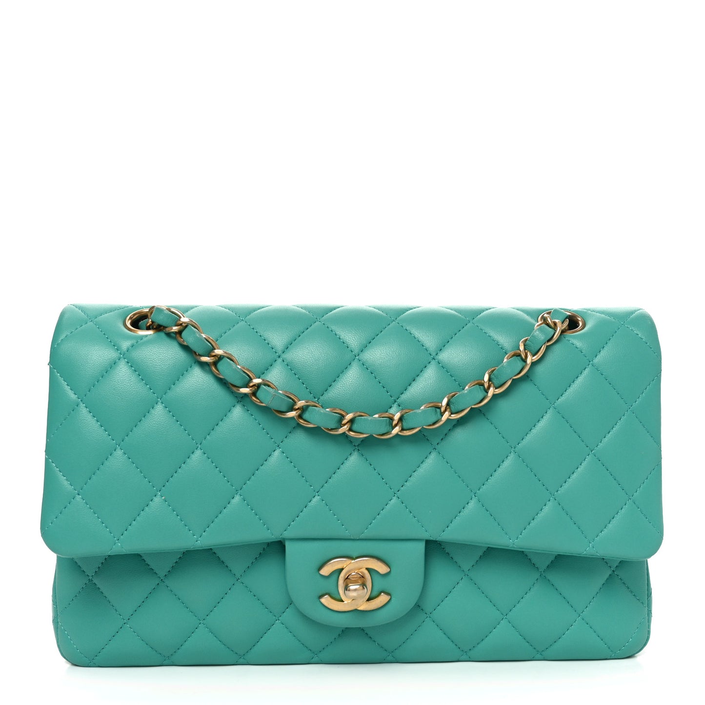 Lambskin Quilted Medium Double Flap Green
