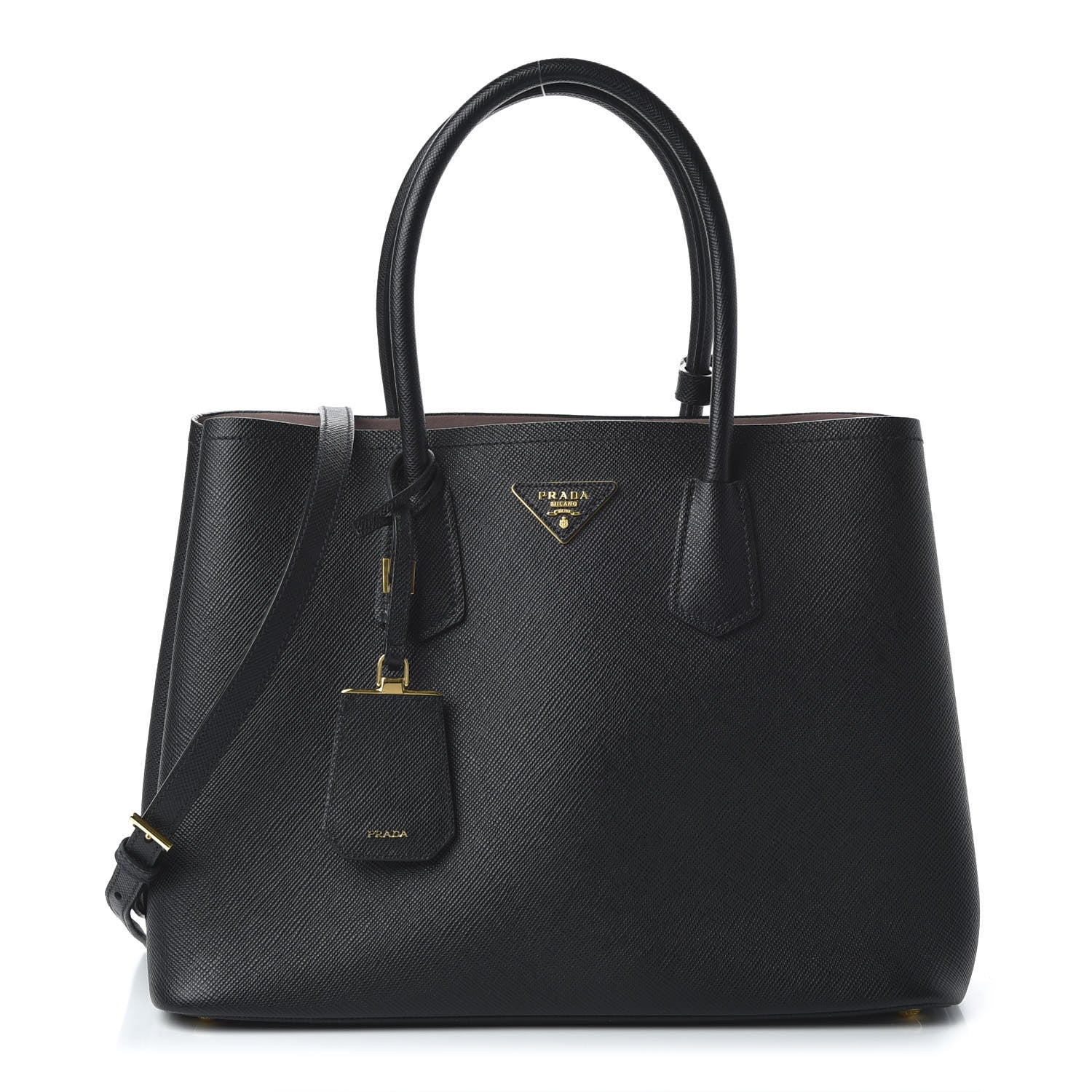 Prada Saffiano Cuir Large Double Bag Black Mughetto 1 of 9