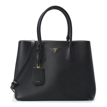 Prada Saffiano Cuir Large Double Bag Black Mughetto 1 of 9