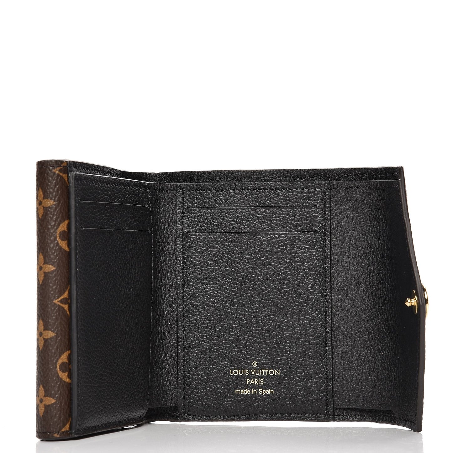 Grained Calfskin Monogram Double V Compact Wallet Black
