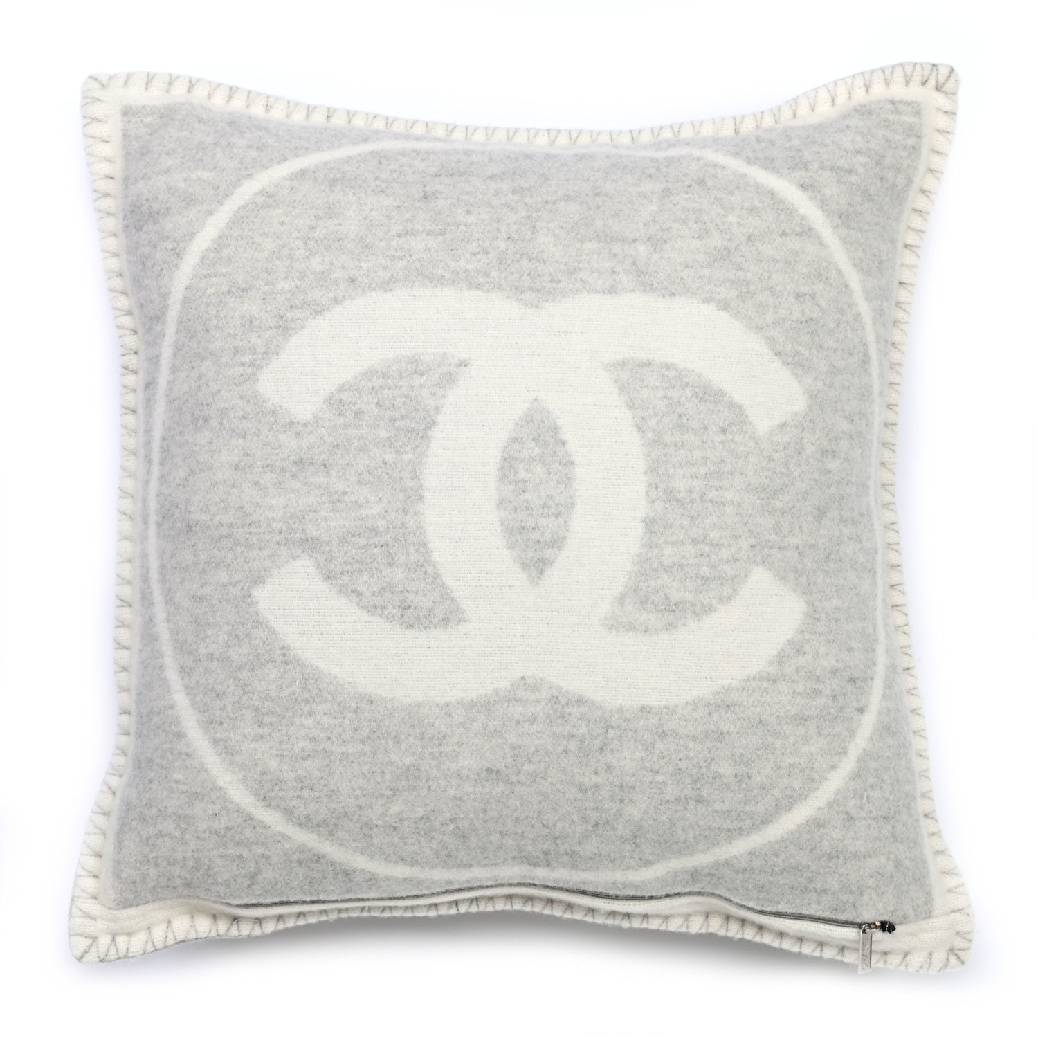 Chanel Merino Wool Cashmere CC Pillow Grey Off White 3 of 6