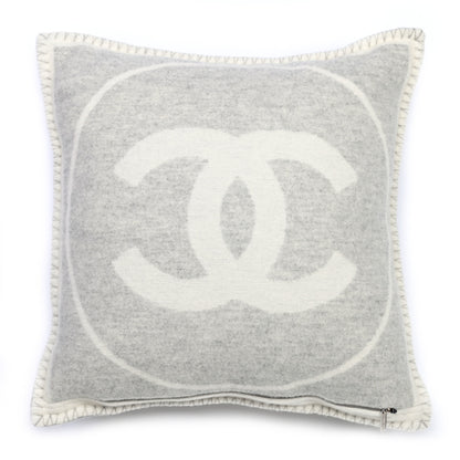 Chanel Merino Wool Cashmere CC Pillow Grey Off White 3 of 6