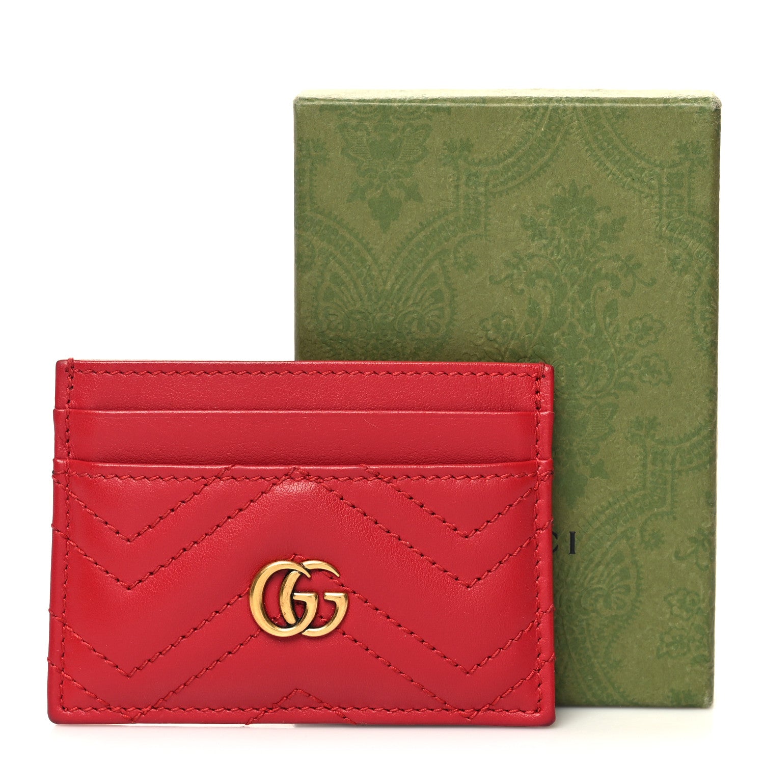 Gucci Calfskin Matelasse GG Marmont Card Holder Hibiscus Red 9 of 9