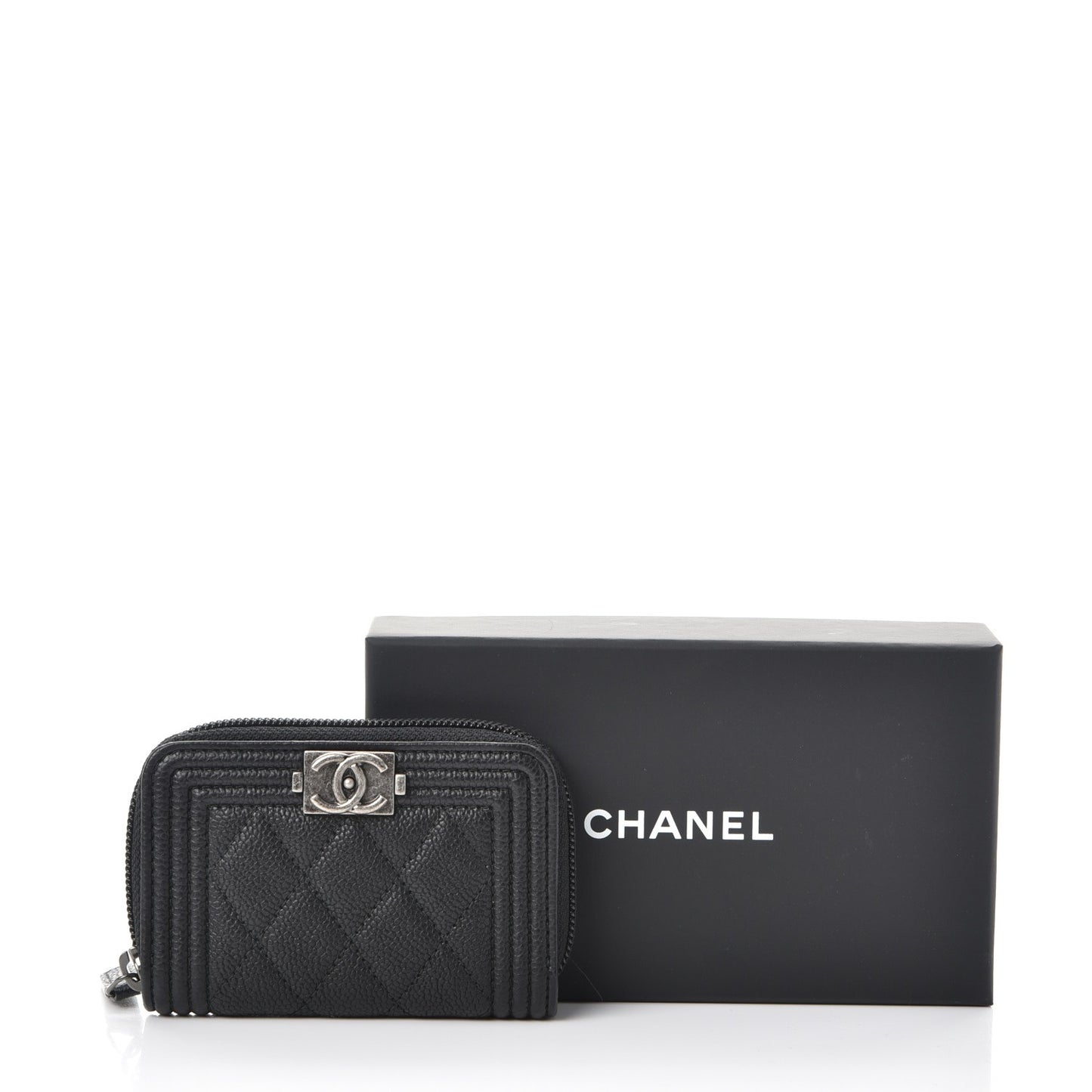 Caviar Quilted Boy Zip Around Coin Purse Wallet Black