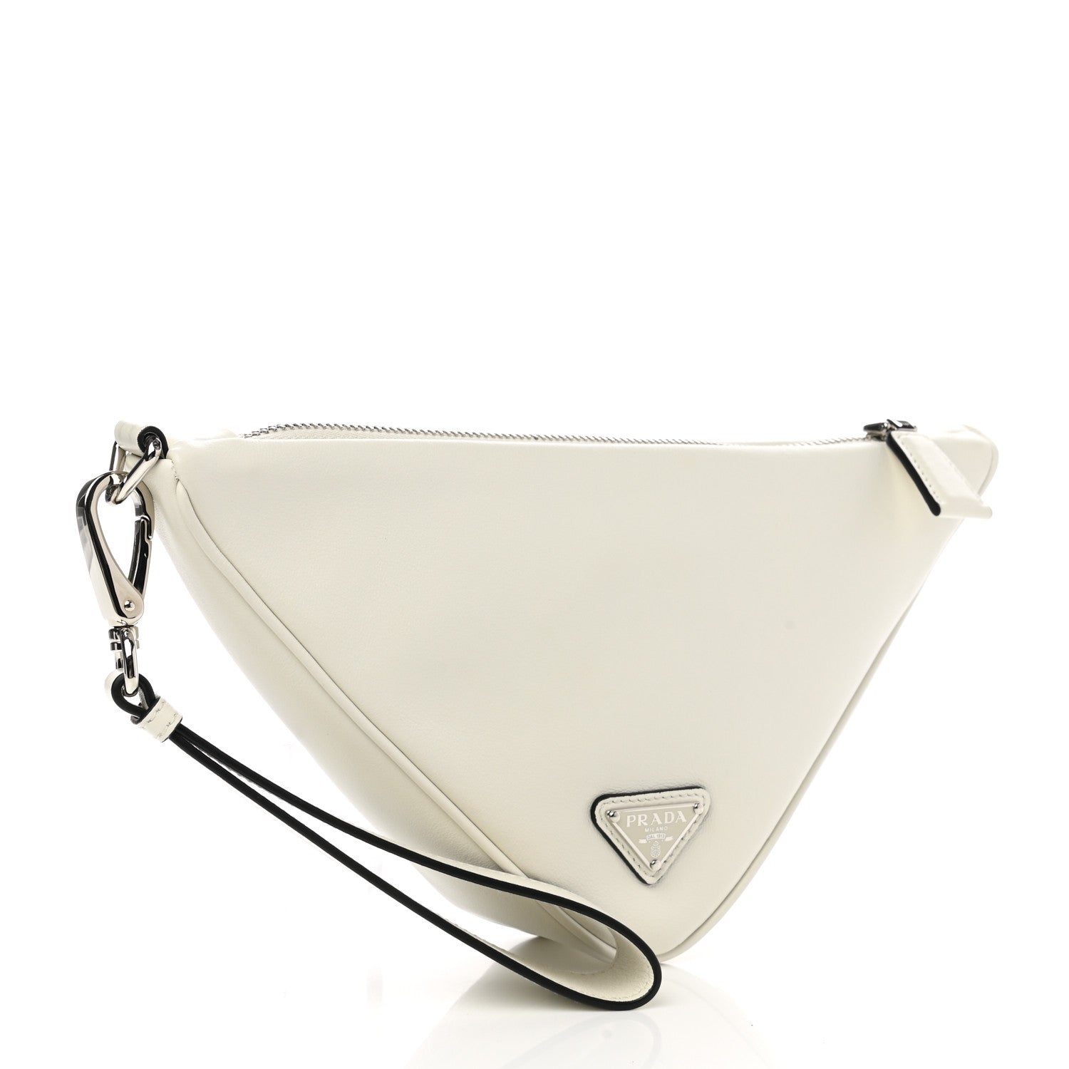 Prada Grace Lux Triangle Logo Embossed Triangle Wristlet Pouch White 3 of 7
