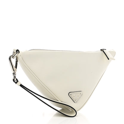 Prada Grace Lux Triangle Logo Embossed Triangle Wristlet Pouch White 3 of 7