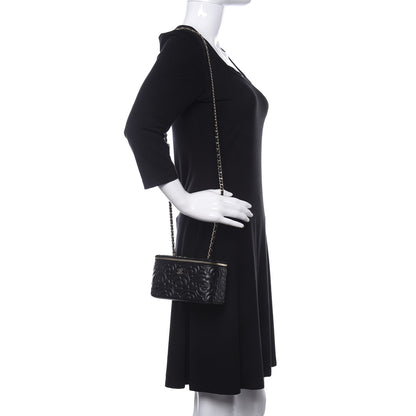 Chanel Lambskin Camellia Embossed Small Vanity Case With Chain Black 2 of 11