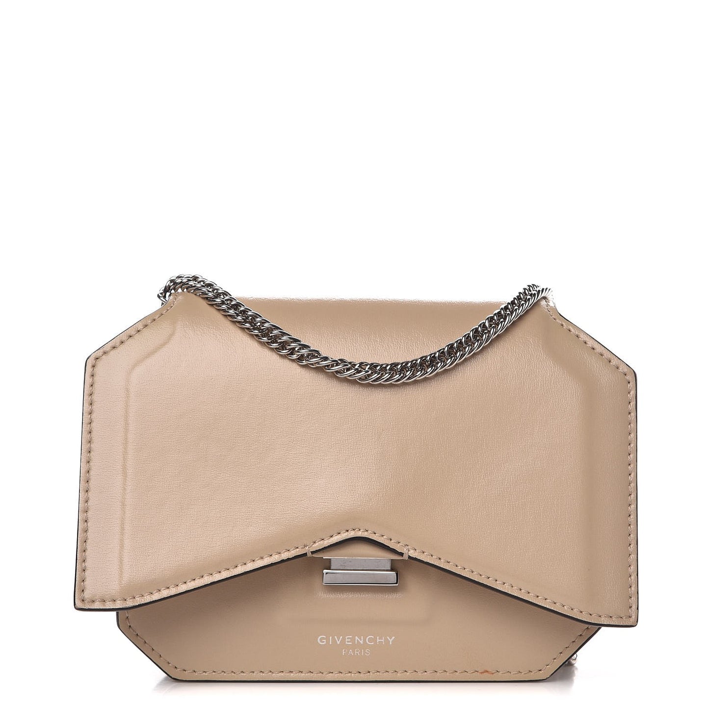 Calfskin Bow Cut Chain Wallet Beige