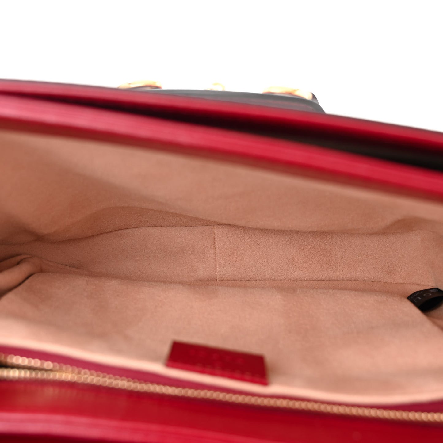GG Supreme Monogram Azalea Calfskin Horsebit 1955 Shoulder Bag Beige Ebony New Cherry Red