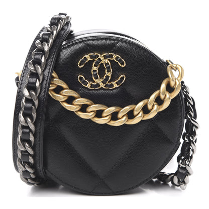 Chanel Shiny Goatskin Quilted 19 Round Clutch With Chain Black 1 of 11