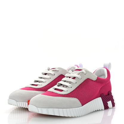 Hermes Air Mesh Suede Goatskin Bouncing Sneakers 38 Rose Multicolor 4 of 12