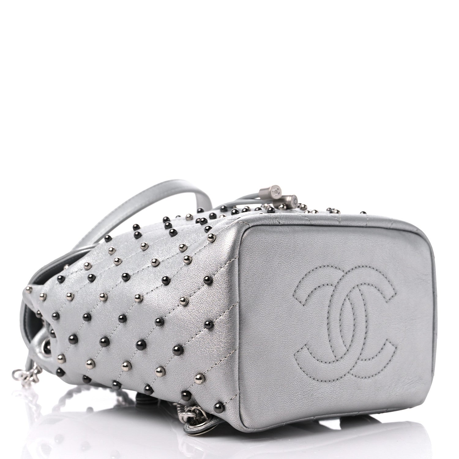 Chanel Metallic Lambskin Chevron Quilted Studded Stud Wars Backpack Silver 4 of 11
