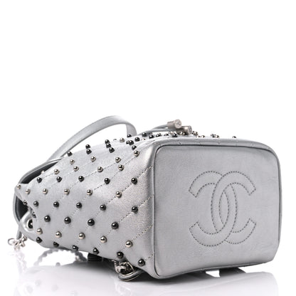 Chanel Metallic Lambskin Chevron Quilted Studded Stud Wars Backpack Silver 4 of 11