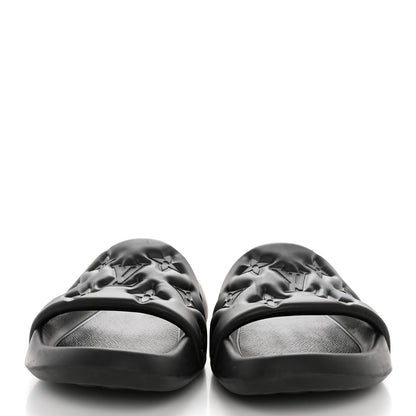 Louis Vuitton Rubber Embossed Monogram Mens Waterfront Mules 10 Black 2 of 10