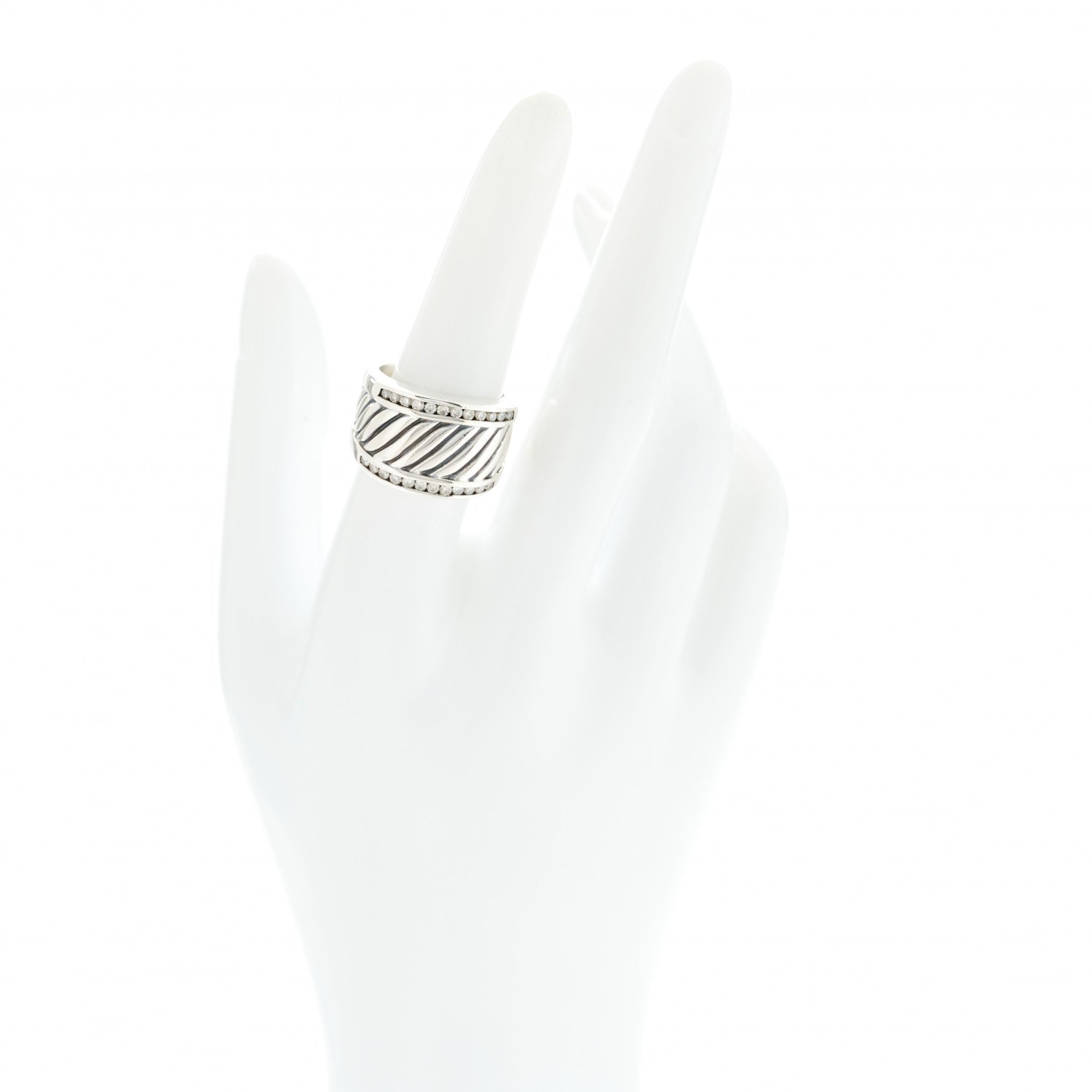David Yurman Sterling Silver Diamond Cable Cigar Band Ring 54 7 2 of 4