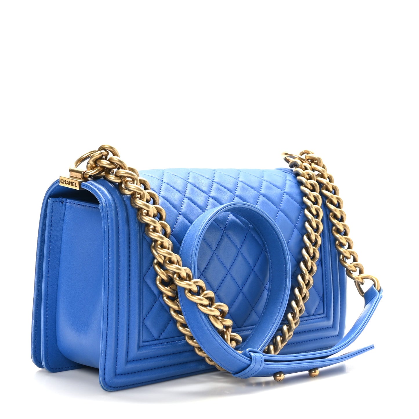 Lambskin Quilted Medium Boy Flap Blue