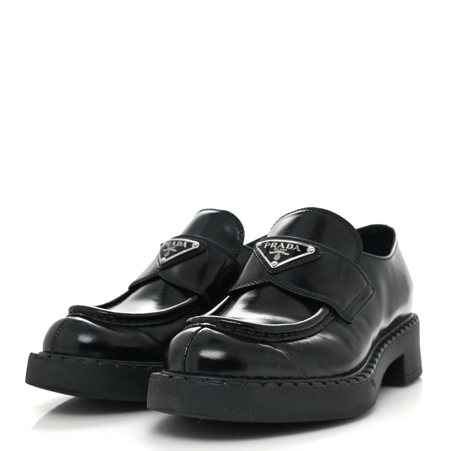 Prada Spazzolato Metal Triangle Logo 50mm Loafers 36 Black 3 of 8