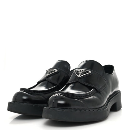 Prada Spazzolato Metal Triangle Logo 50mm Loafers 36 Black 3 of 8