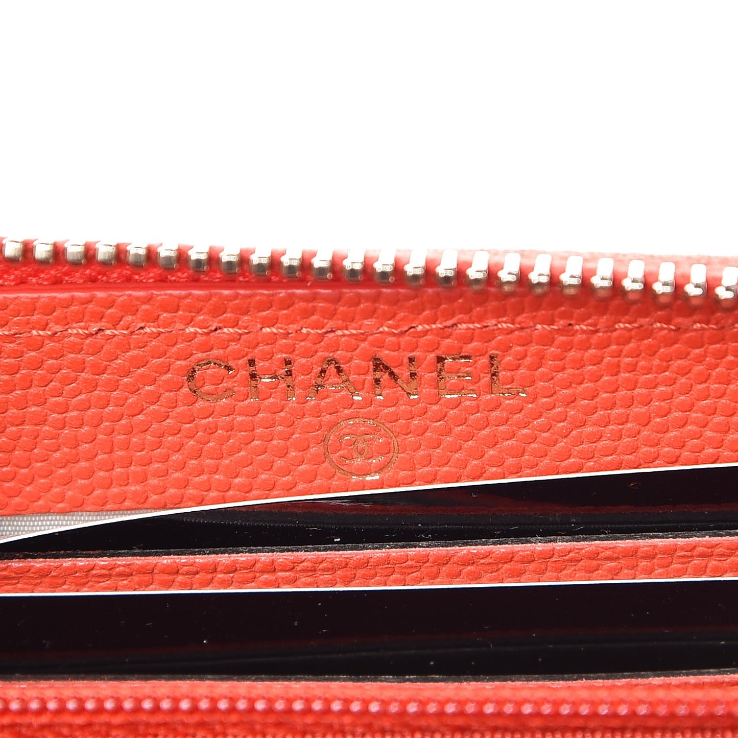 Iridescent Caviar Quilted Small Zip Around Wallet Orange