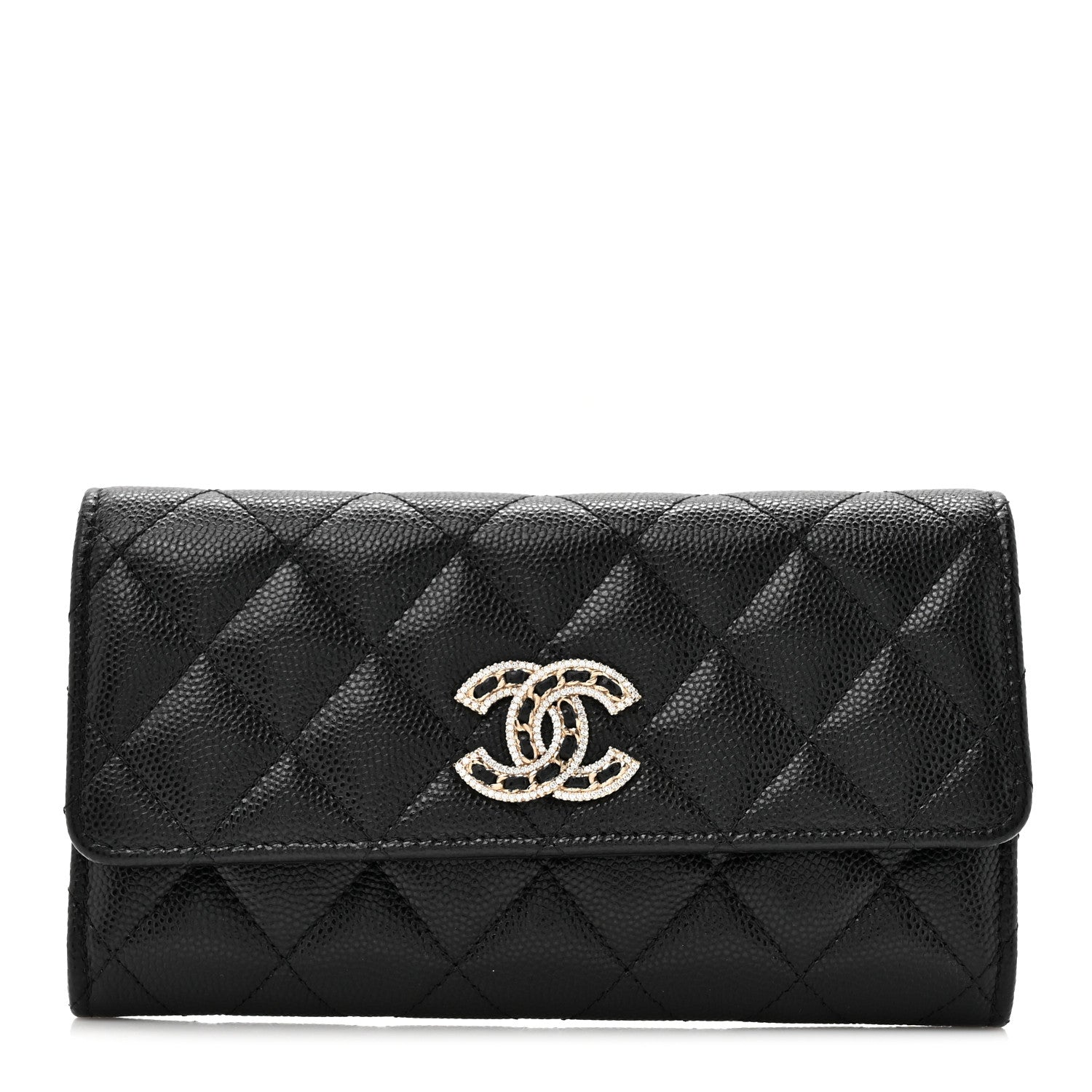Chanel Caviar Quilted Crystal CC Large Gusset Flap Wallet Black 1 of 10