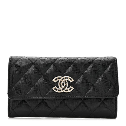 Chanel Caviar Quilted Crystal CC Large Gusset Flap Wallet Black 1 of 10