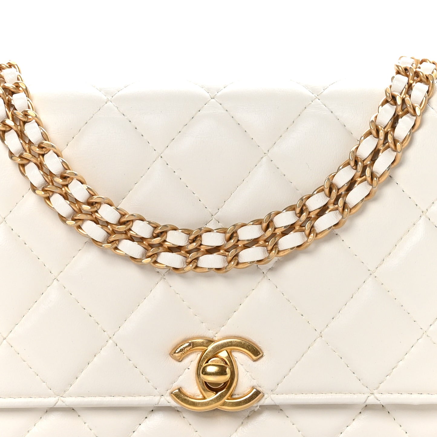 Lambskin Quilted Logo WOC Wallet On Chain White