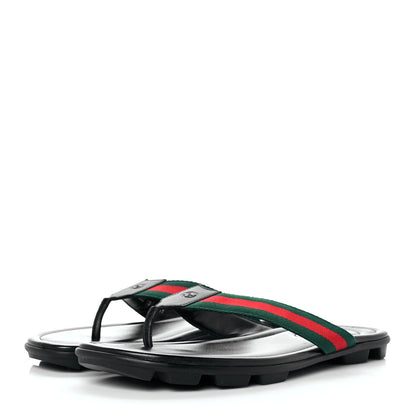 Gucci Nylon Calfskin Web Mens Cleat Sole Thong Sandals 10 Black Red Blue 3 of 10