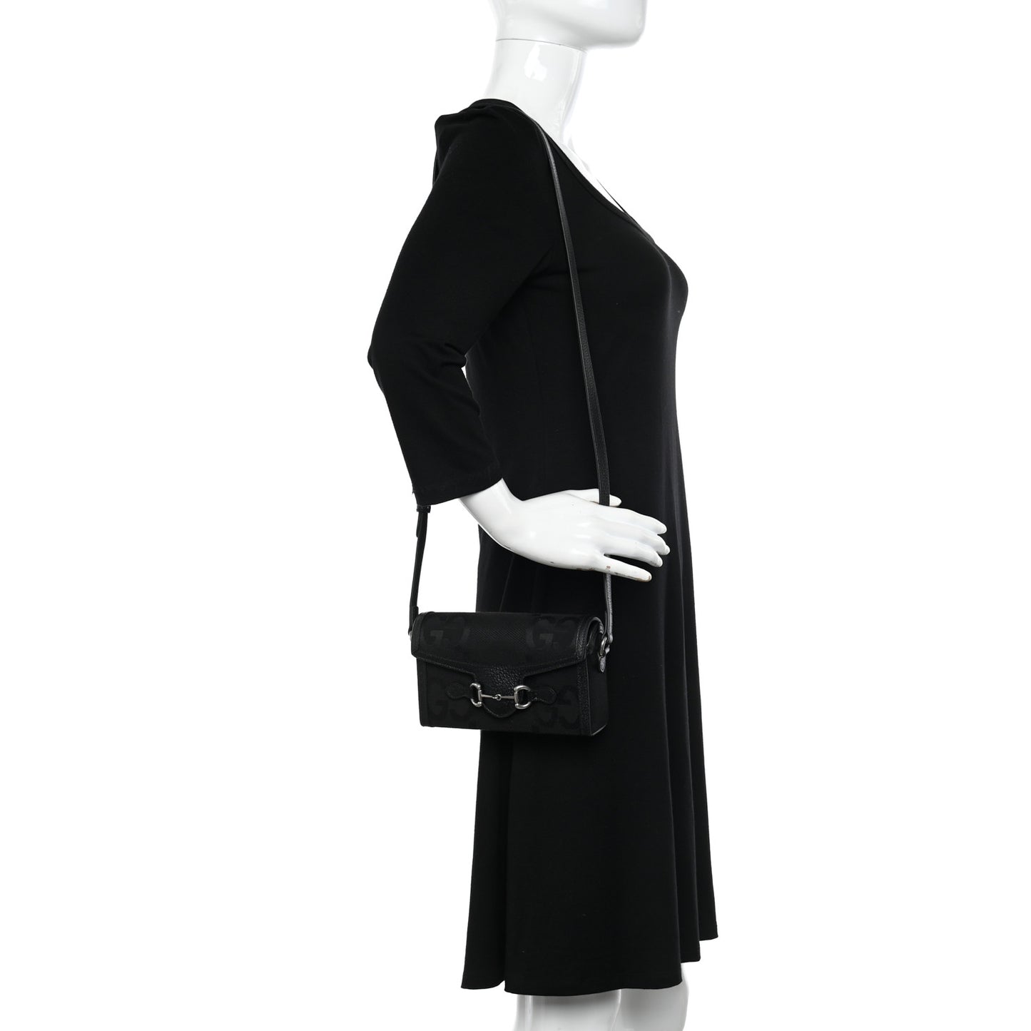 Monogram Jumbo GG Textured Dollar Calfskin Mini Horsebit 1955 Shoulder Bag Black