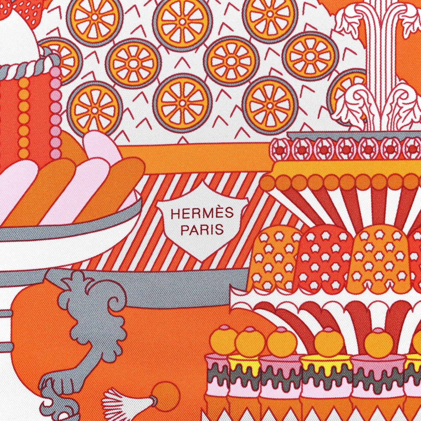 Silk La Patisserie Francaise Scarf 90 Orange Rose Gris