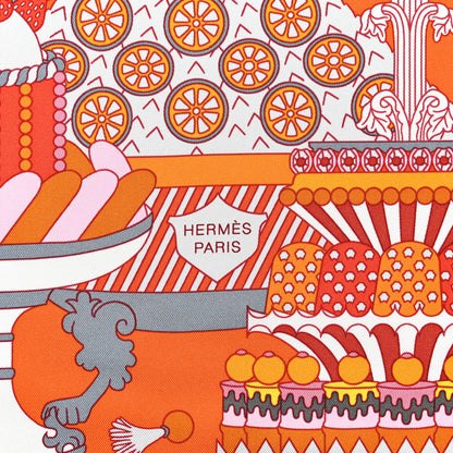 Hermes Silk La Patisserie Francaise Scarf 90 Orange Rose Gris 3 of 5