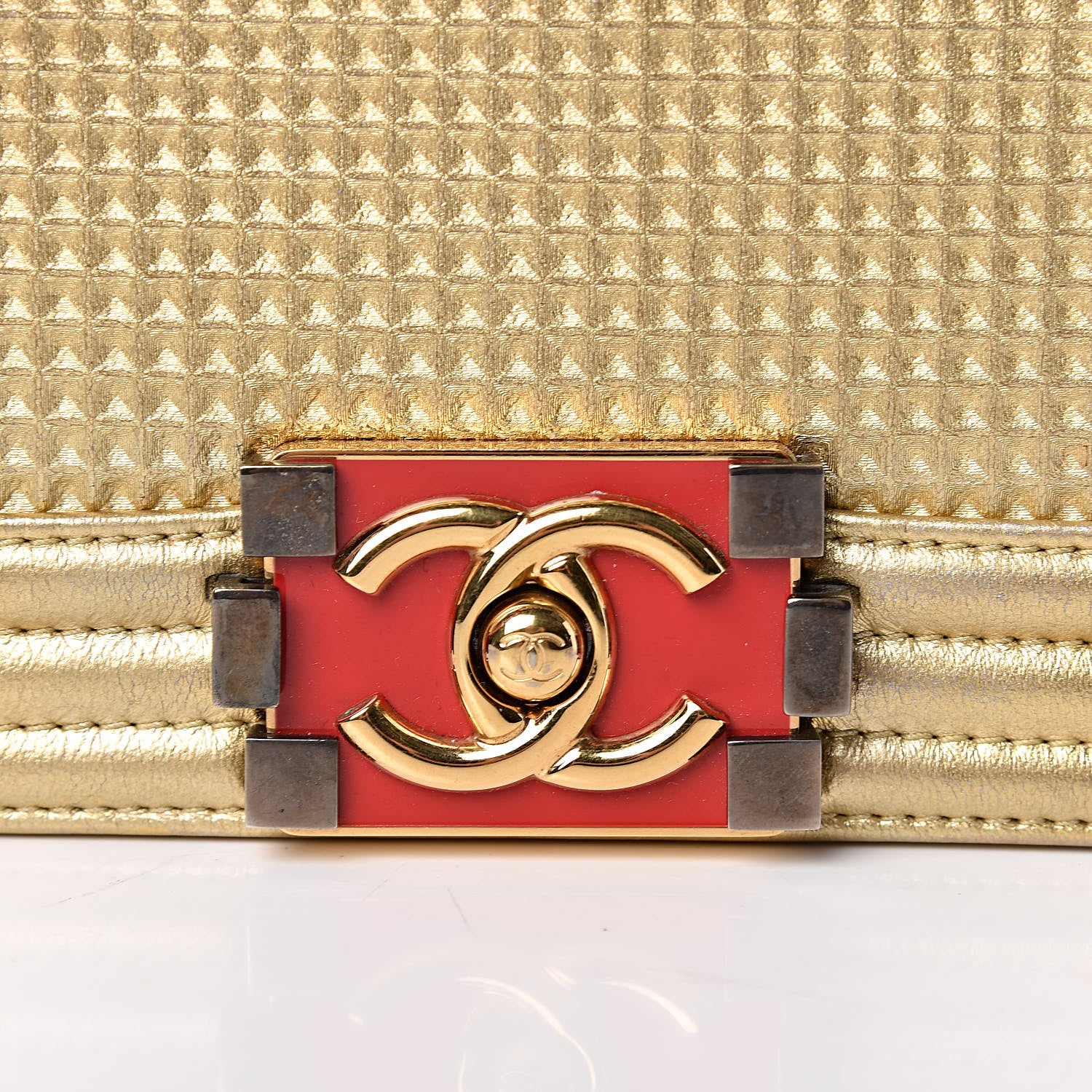 Chanel Metallic Lambskin Embossed Small Cube Boy Flap Gold 8 of 14