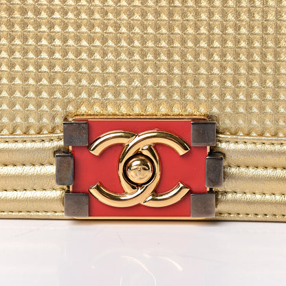 Chanel Metallic Lambskin Embossed Small Cube Boy Flap Gold 8 of 14