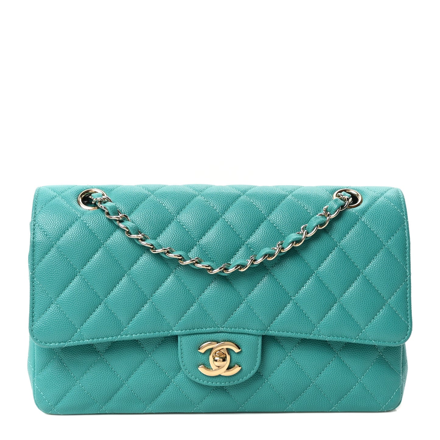 Caviar Quilted Medium Double Flap Turquoise
