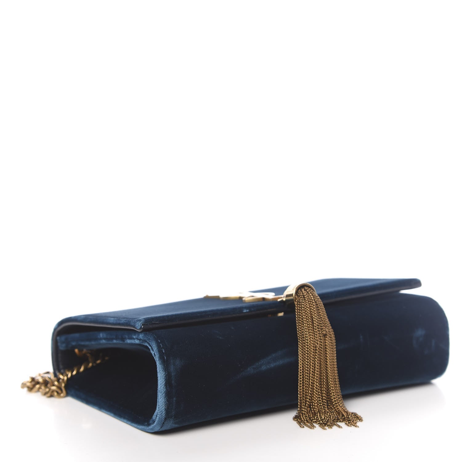 Saint Laurent Velvet Medium Monogram Kate Tassel Shoulder Bag Blue 4 of 10