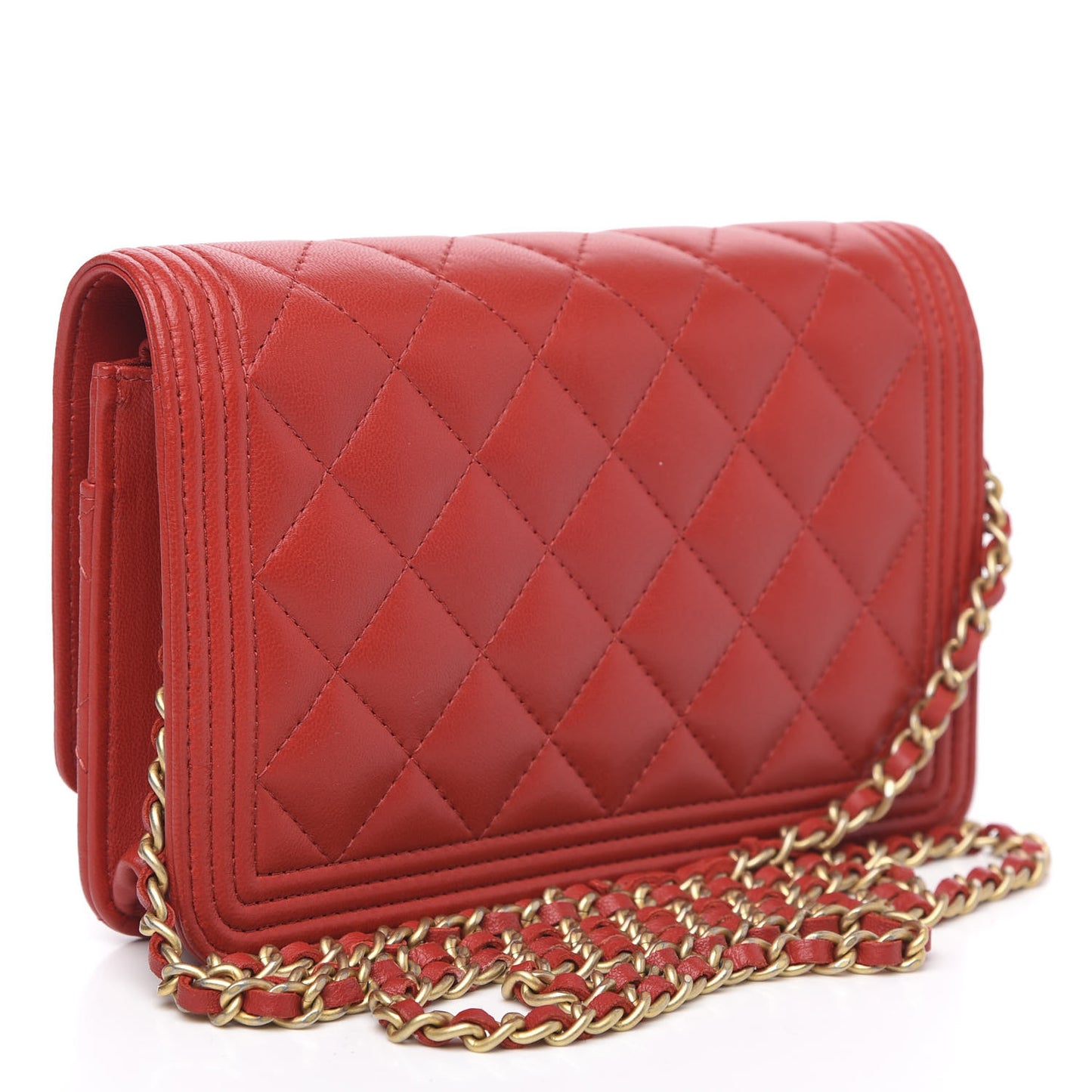 Lambskin Quilted Boy Wallet On Chain WOC Red