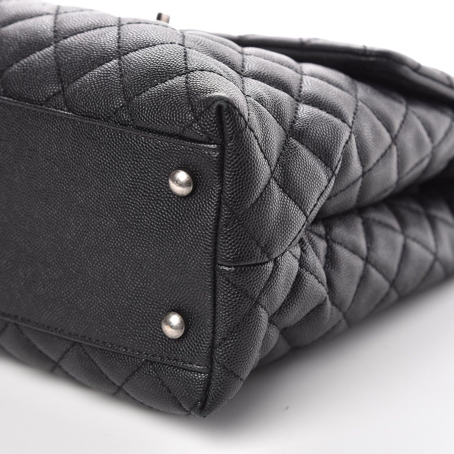 Caviar Lizard Quilted Large Coco Handle Flap Black