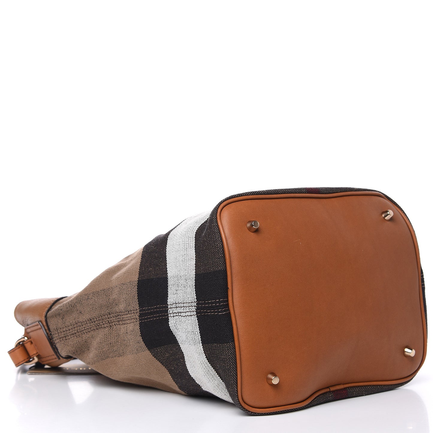 Grainy Calfskin Canvas Mega Check Medium Ashby Tassel Hobo Saddle Brown