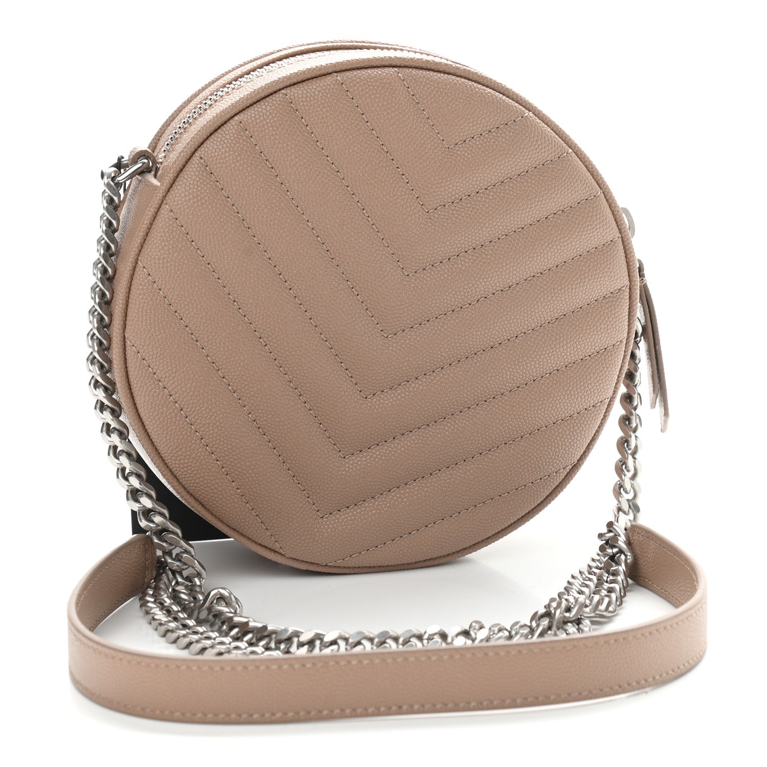 Saint Laurent Grain De Poudre Matelasse Chevron Quilted Round Vinyle Camera Bag Gold Sand 2 of 7