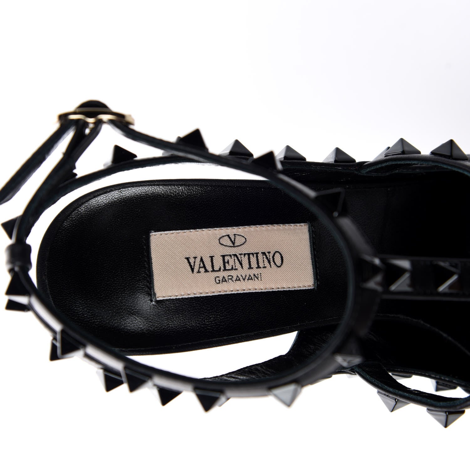 Valentino Garavani Calfskin Lacquered Monochrome Rockstud Ankle Strap 100mm Pumps 37.5 Black 7 of 8