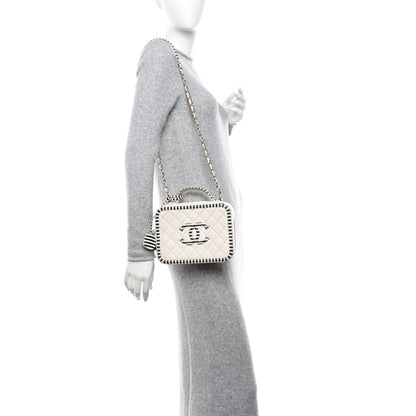 Chanel Caviar Quilted Striped Medium CC Filigree Vanity Case White Black 2 of 18
