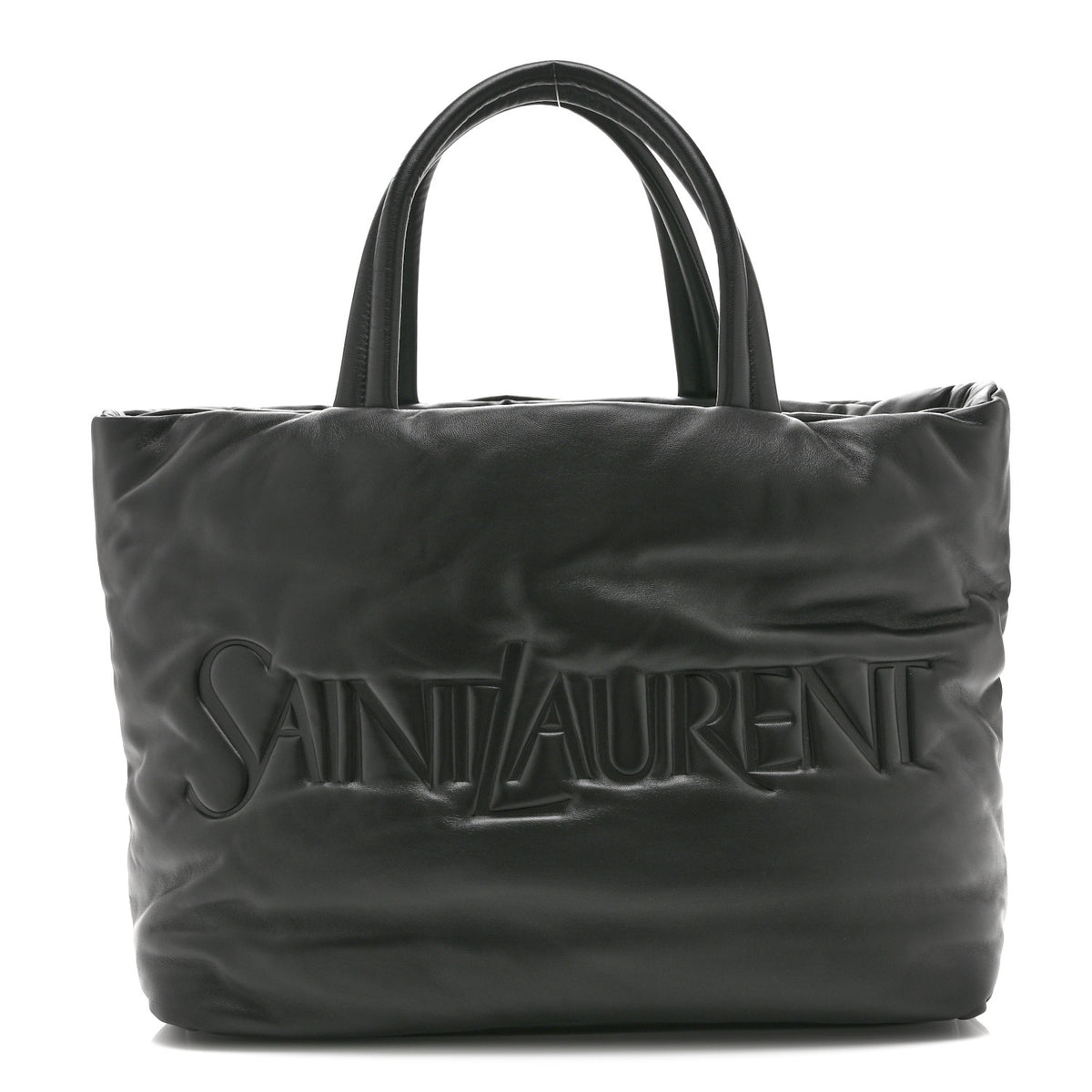 Lambskin Wide Puffer Tote Black