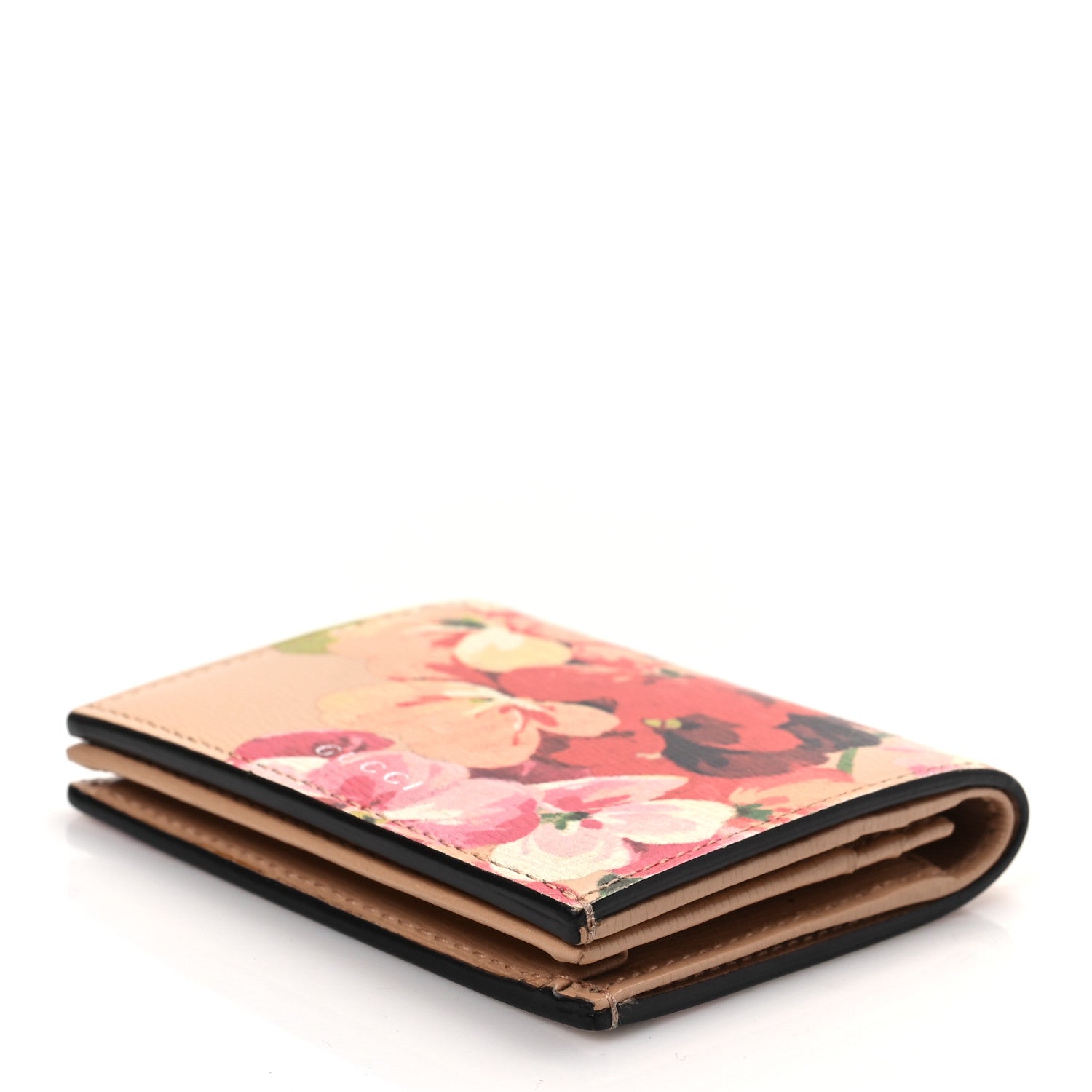 Gucci Shangai Calfskin Blooms Print Card Case Wallet Pink Apricot Multicolor 7 of 7