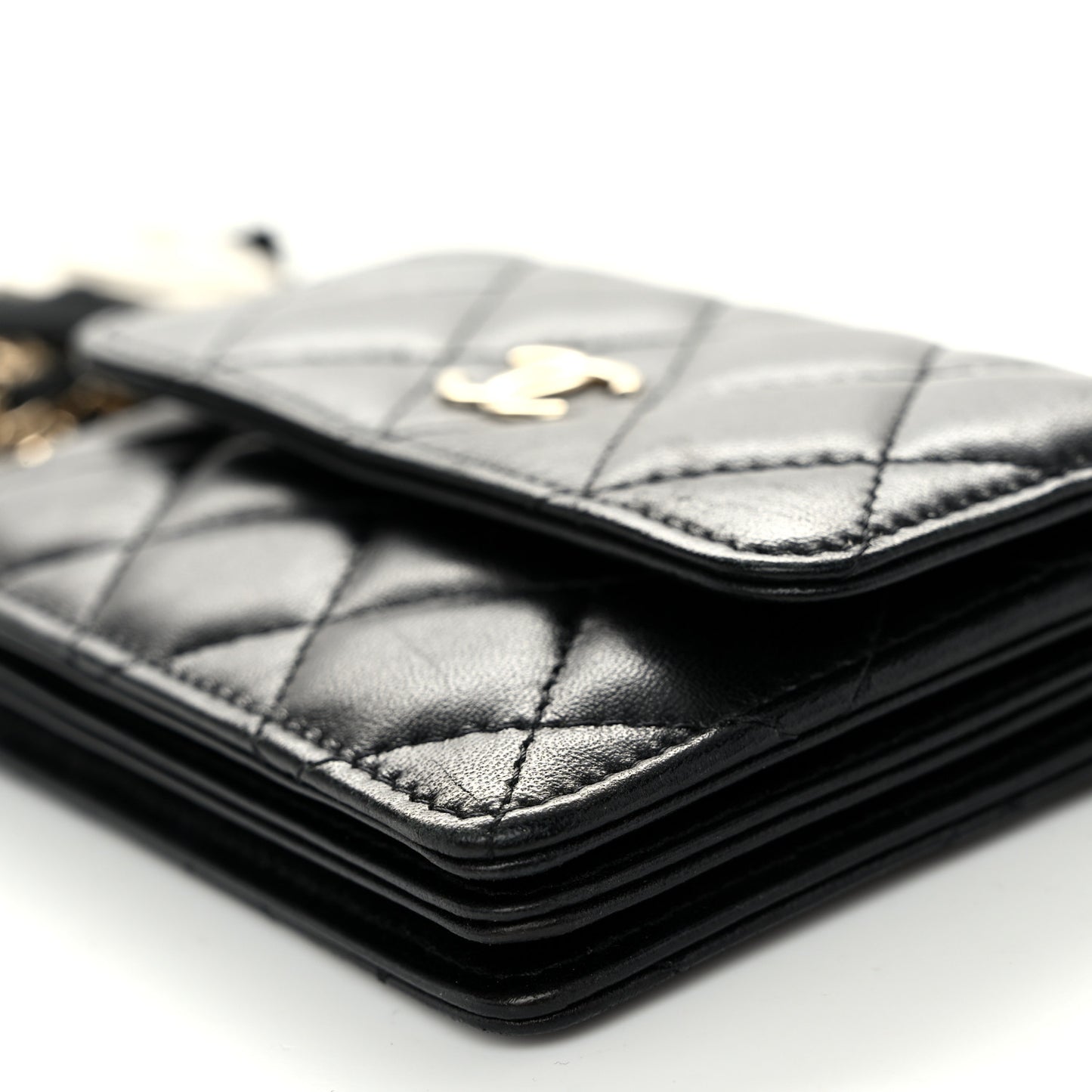 Lambskin Quilted My Chanel Lady Card Holder On Chain Black
