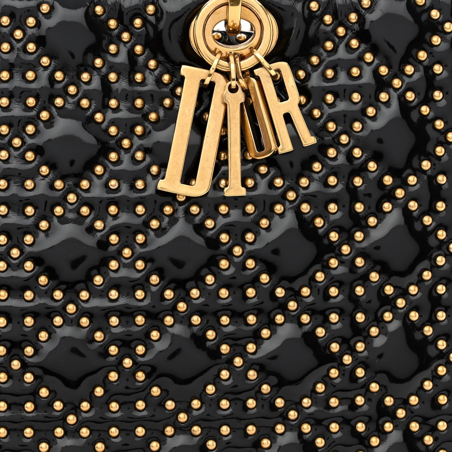Christian Dior Patent Cannage Studded Large Lady Dior Black 9 of 12