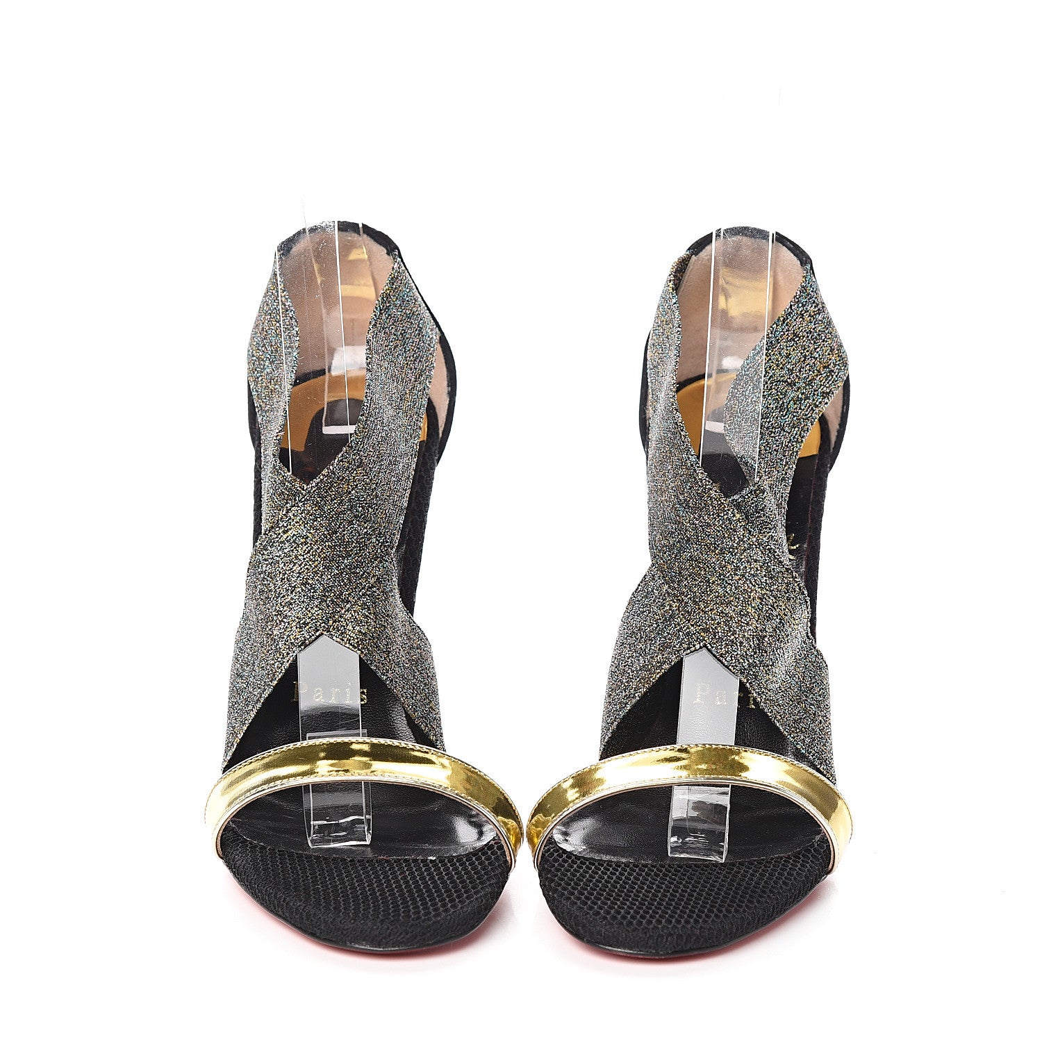 Christian Louboutin Specchio Suede Calfskin Elastagram 100 Sandals 36 Black Multi 2 of 8