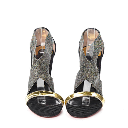 Christian Louboutin Specchio Suede Calfskin Elastagram 100 Sandals 36 Black Multi 2 of 8