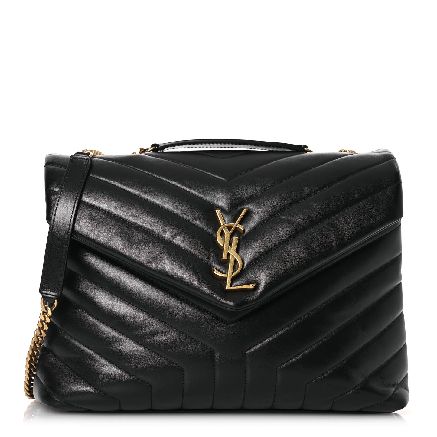 Calfskin Y Quilted Monogram Medium Loulou Chain Satchel Black