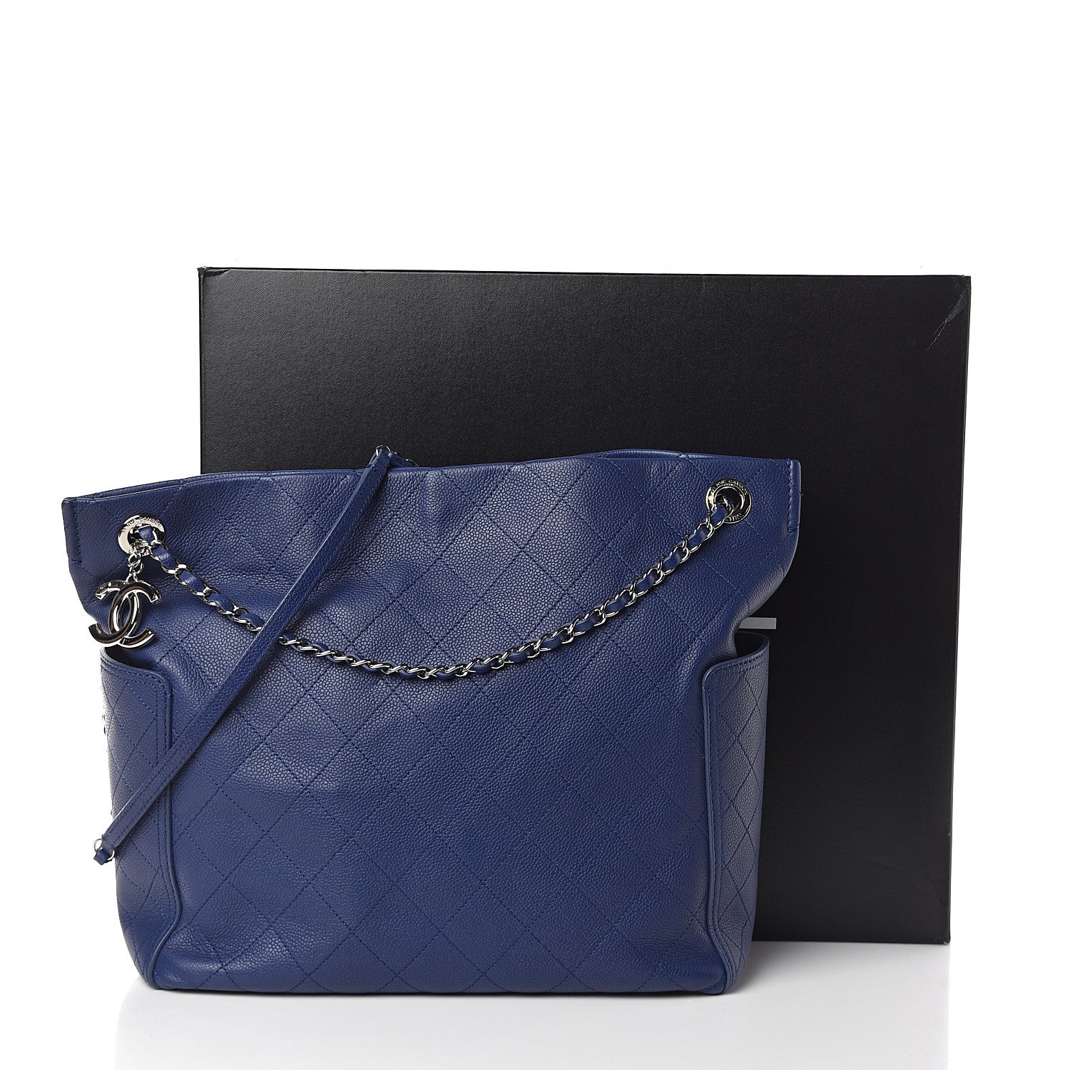 Chanel Grained Calfskin Stitched CC Pocket Tote Navy Blue 11 of 11