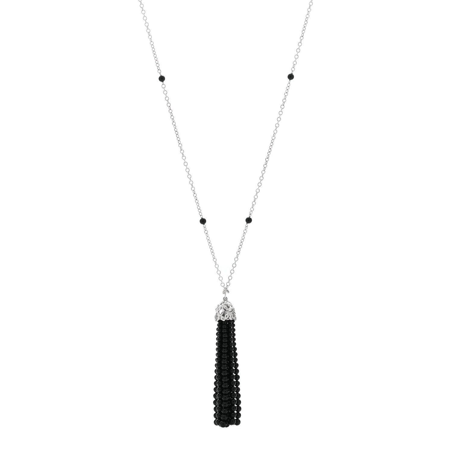 Tiffany Sterling Silver Black Onyx Paloma Picasso Olive Leaf Tassel Necklace 1 of 4